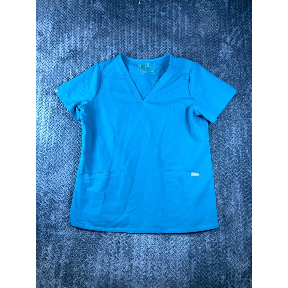 FIGS Caribbean Medical Scrub Top Womens Medium Teal Blue Catarina Patch Pockets